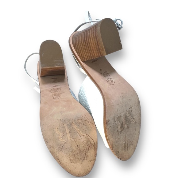 MATT BERNSON White leather Croc Embossed Ankle strap Peep Toe Mules SZ 10 - Picture 8 of 16